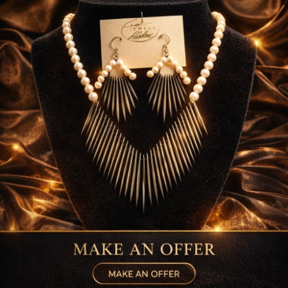 Vtg 80's Park Lane Calypso Necklace and Earring Set- Black & White Spikes NEW